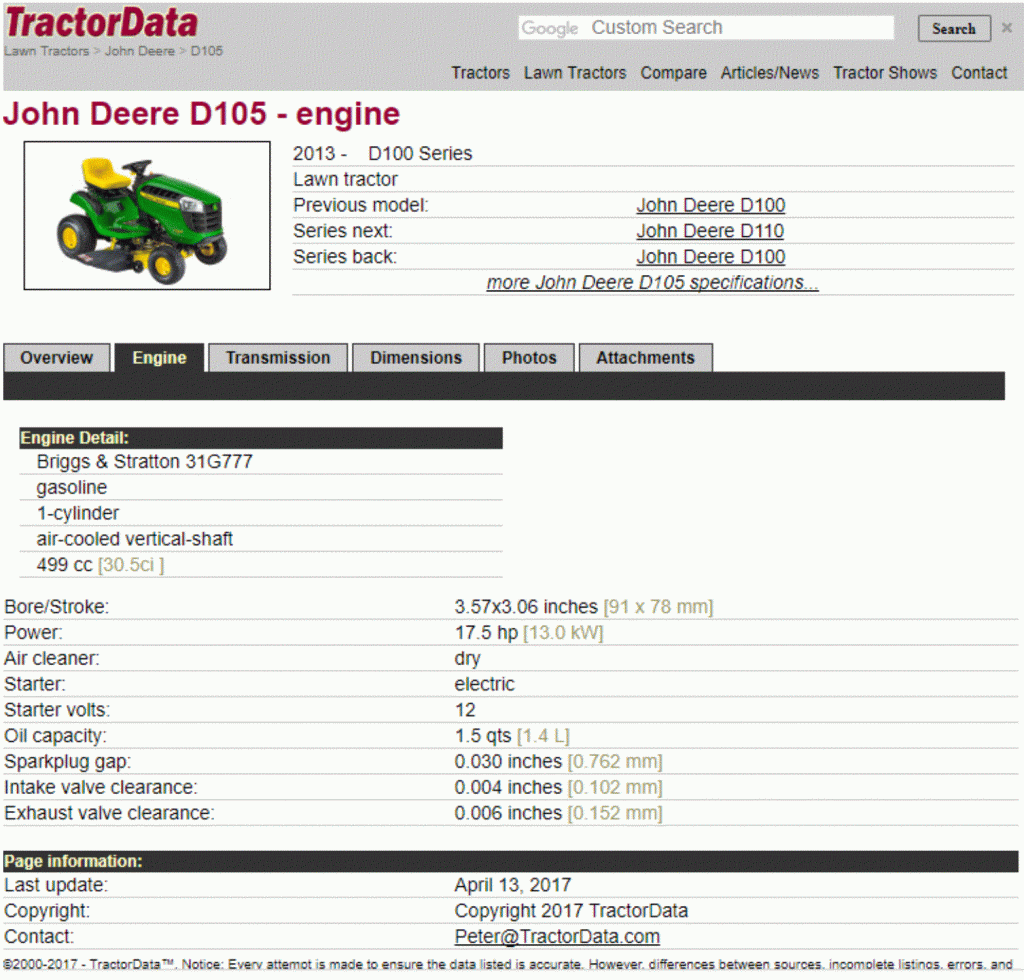 tractordata.com john deere d105 engine