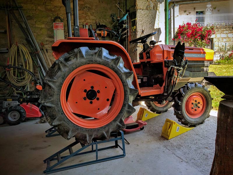 Kubota Tractor in Home Workshop